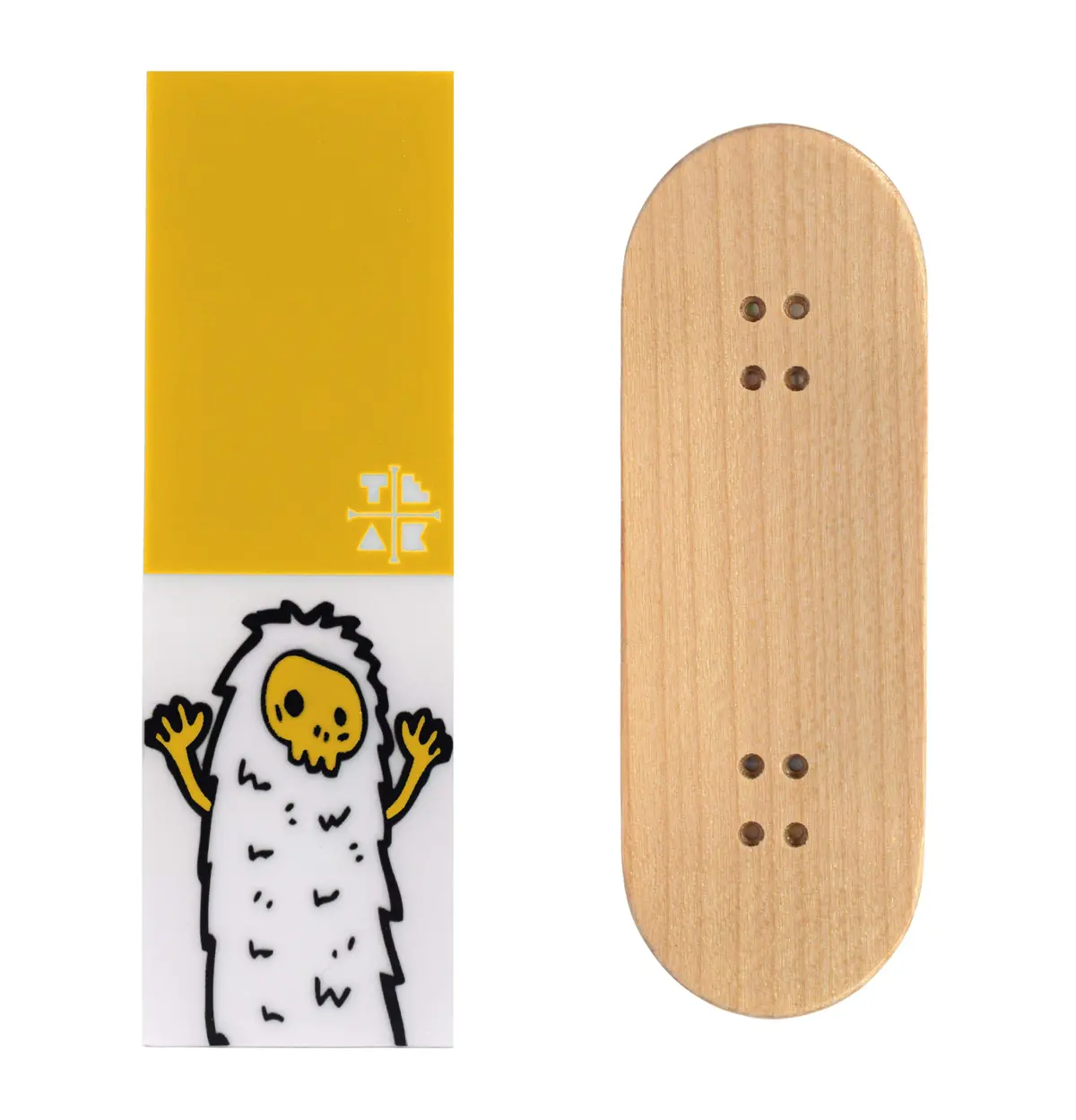 Teak Swap Fingerboard Deck & Graphic Wrap - "Yellow Yeti" - 32Mm X 97Mm 1