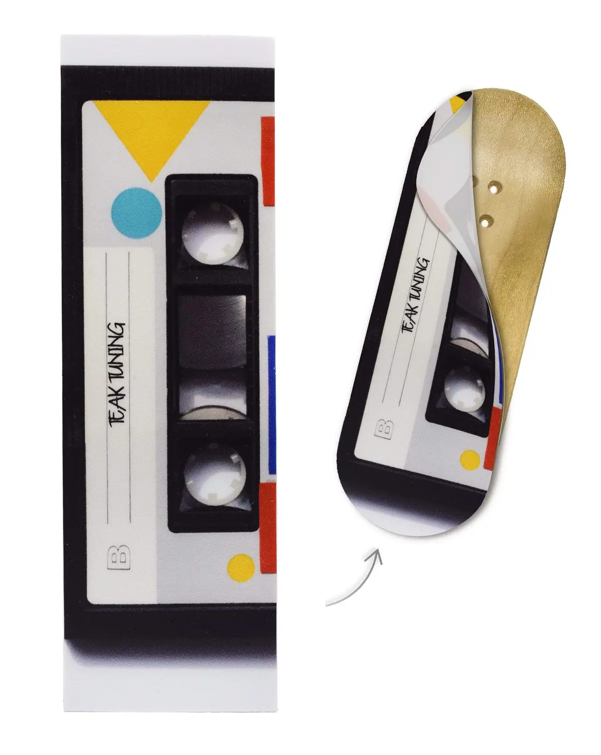 Teak Swap Fingerboard Deck & Graphic Wrap - "Cassette Tape" - 32Mm X 97Mm 2