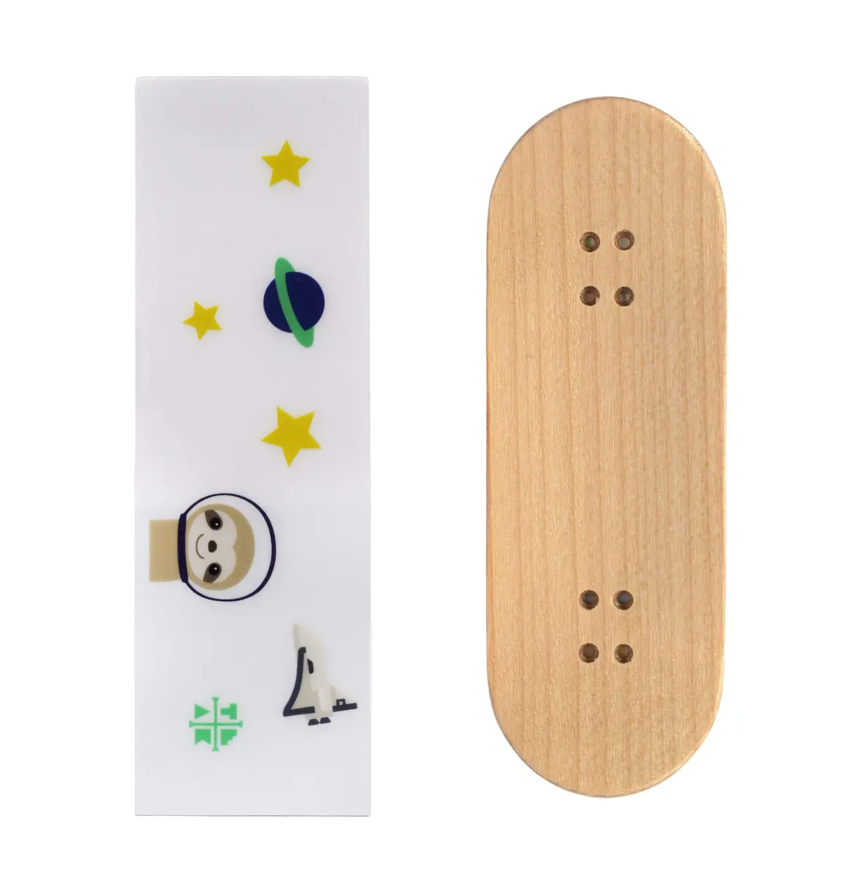 Teak Swap Fingerboard Deck & Graphic Wrap - "Sloth In Space" - 32Mm X 97Mm 1