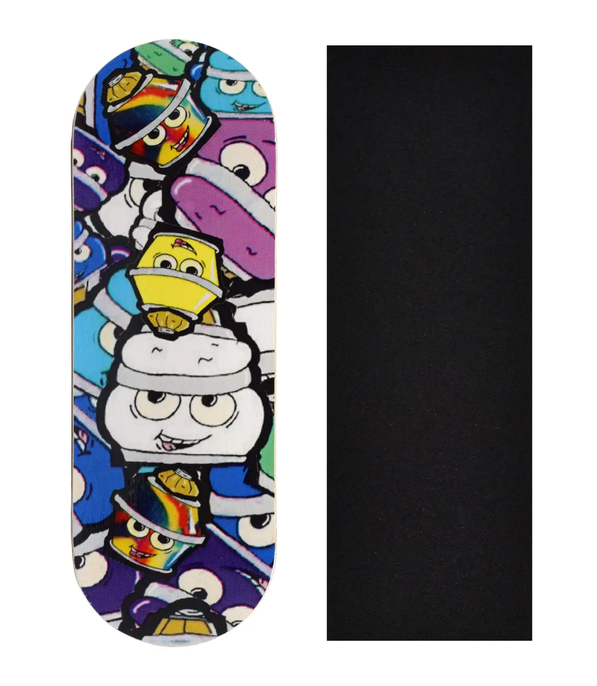 Heat Transfer Graphic Wooden Fingerboard Deck, "Bubble Bushing Collage" - 32Mm X 97Mm 1