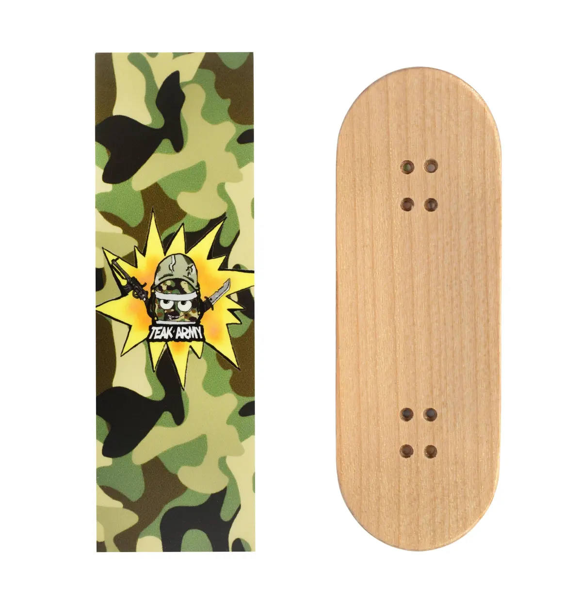Teak Swap Fingerboard Deck & Graphic Wrap - "Teak Army Camo" - 32Mm X 97Mm 1