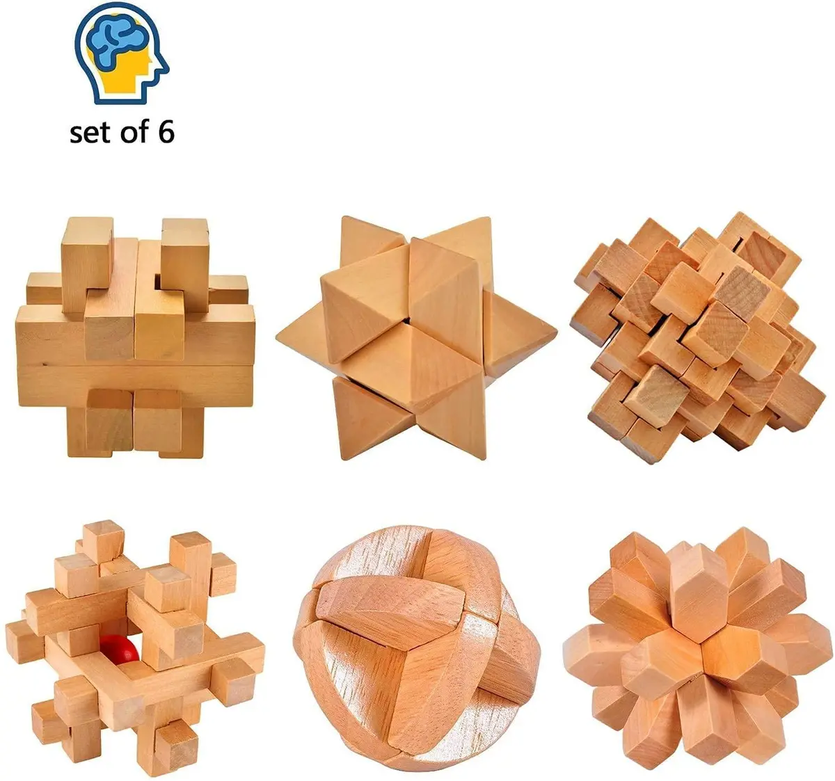 6 Quebra-Cabeças De Madeira 3D Estimula Cérebro 1