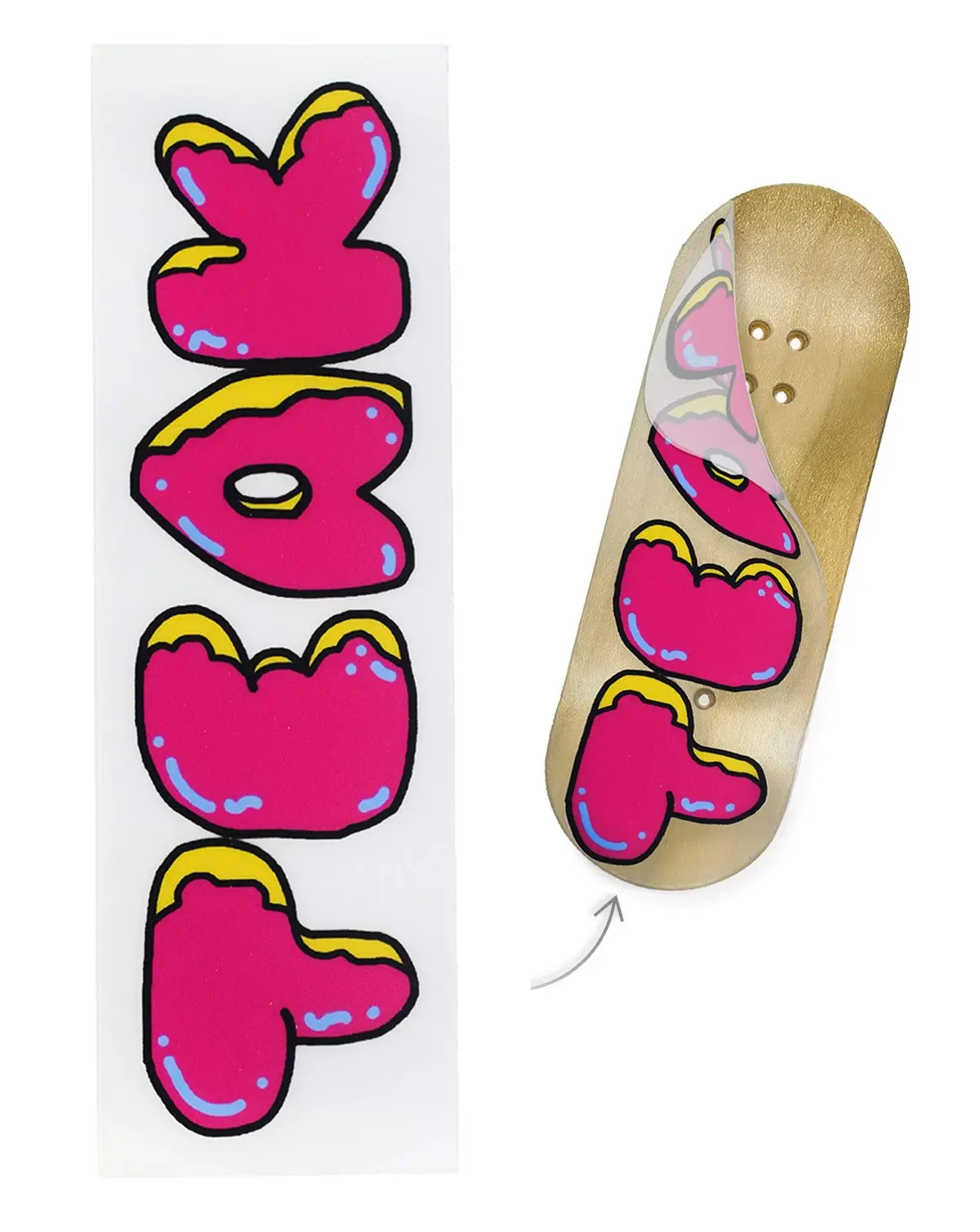 Teak Swap Fingerboard Deck & Graphic Wrap - "Donut Logo, Pink" - 32Mm X 97Mm 2