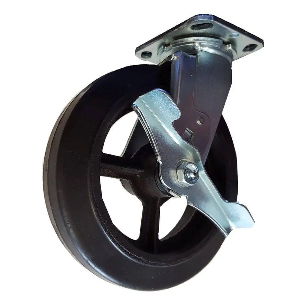 8" X 2" Mold-On Rubber On Cast Swivel Caster, Brake 600 Lbs. Cap 1