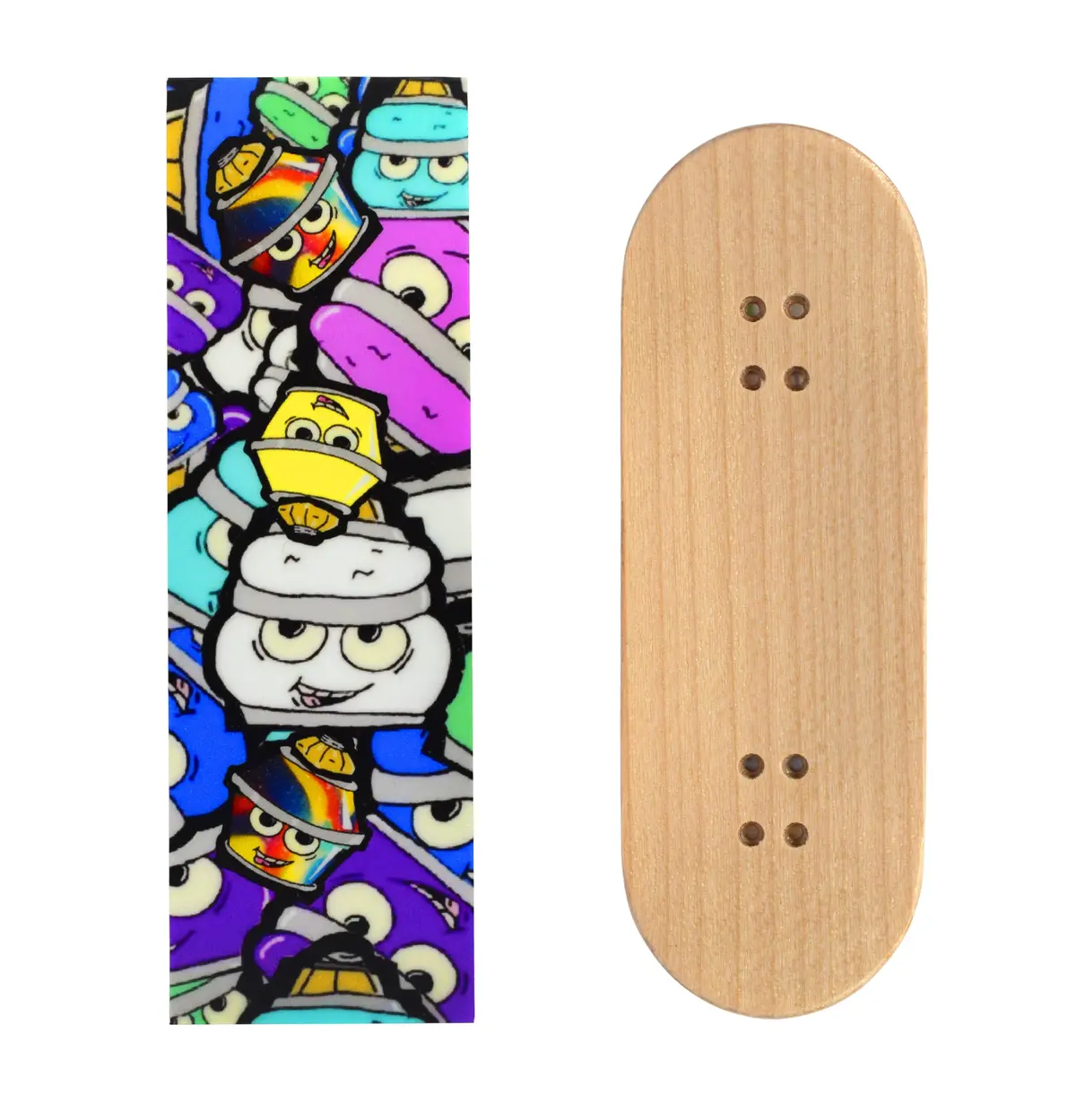 Teak Swap Fingerboard Deck & Graphic Wrap - "Bubble Bushings Collage" - 32Mm X 97Mm 1