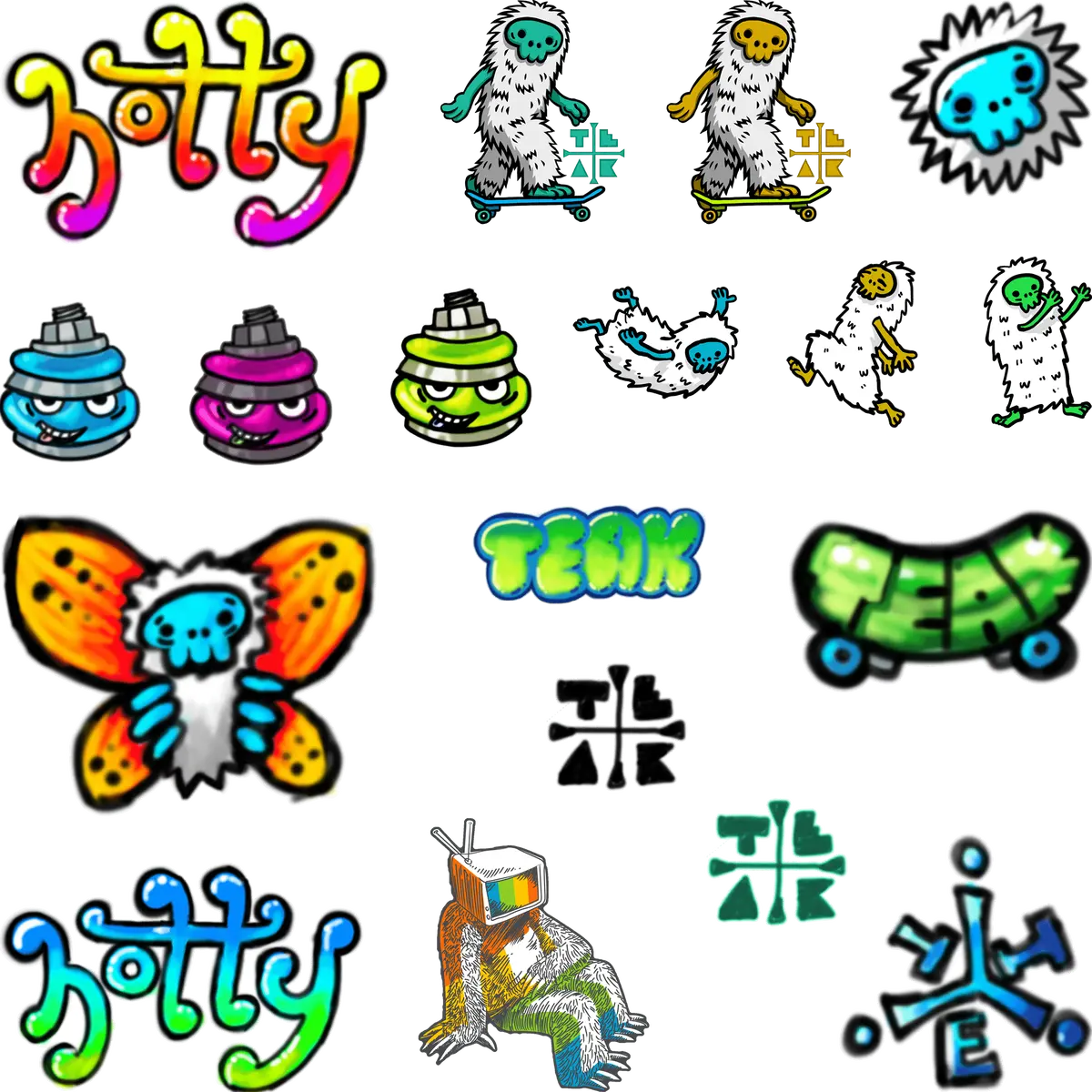 Teak Character Die Cut Sticker Sheet - 18 Peel & Stick Decals 5X5.5" 2