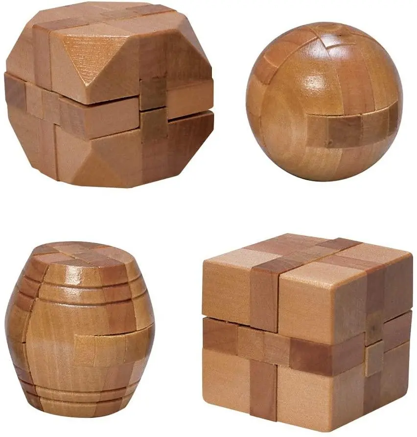 4 Mini Quebra-Cabeças De Madeira 3D Estimula Cérebro 1