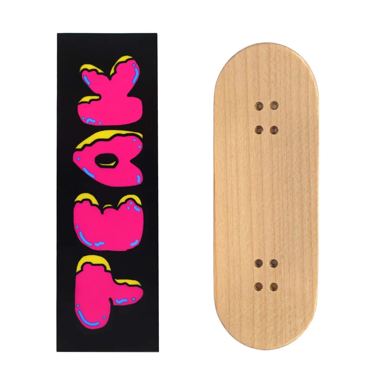 Teak Swap Fingerboard Deck & Graphic Wrap - "Teak Donut Logo, Pink & Black" - 32Mm X 97Mm 1