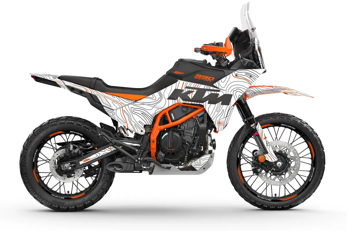 Ktm 390 Adventure R / X Graphics - "Topography" (White/Orange) 1