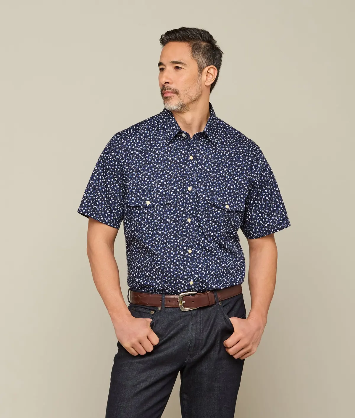 Austin Classic Fit :: Blue On Navy Floral Print 1
