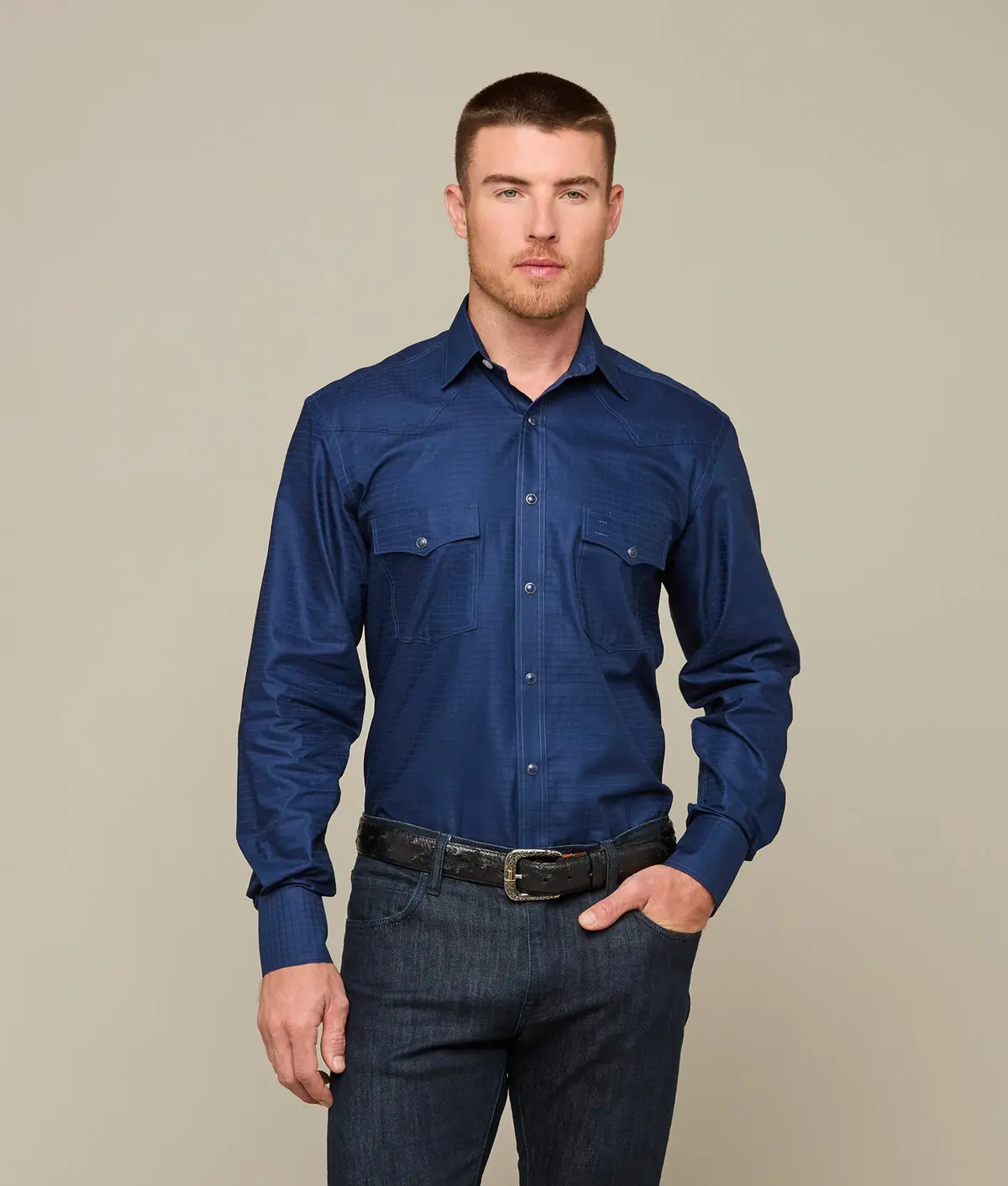 Square Dobby Shirt :: Navy 1
