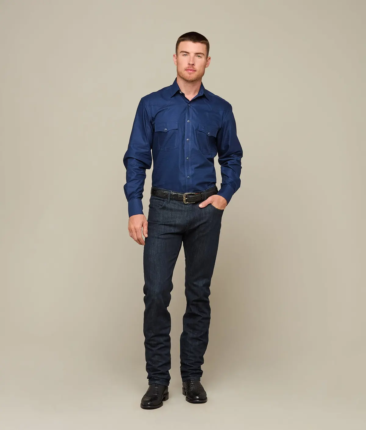 Square Dobby Shirt :: Navy 4