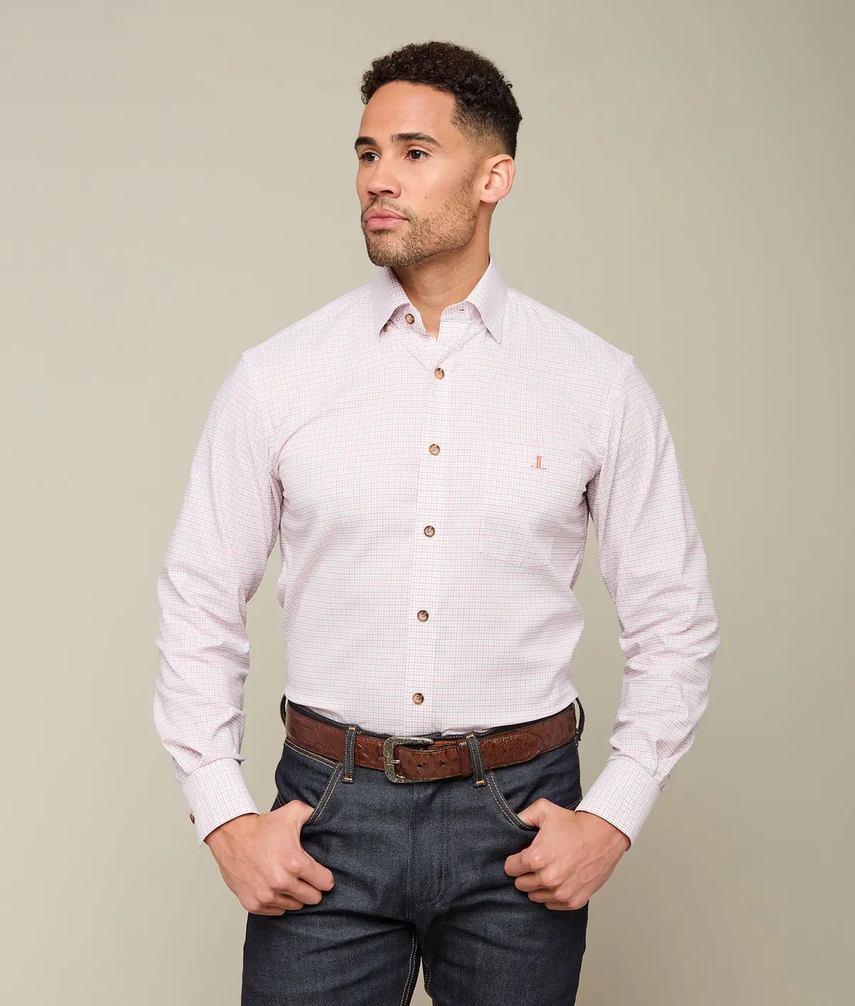 San Antonio Cowboy Fit :: Tangerine And Cornflower Blue Tattersall 1