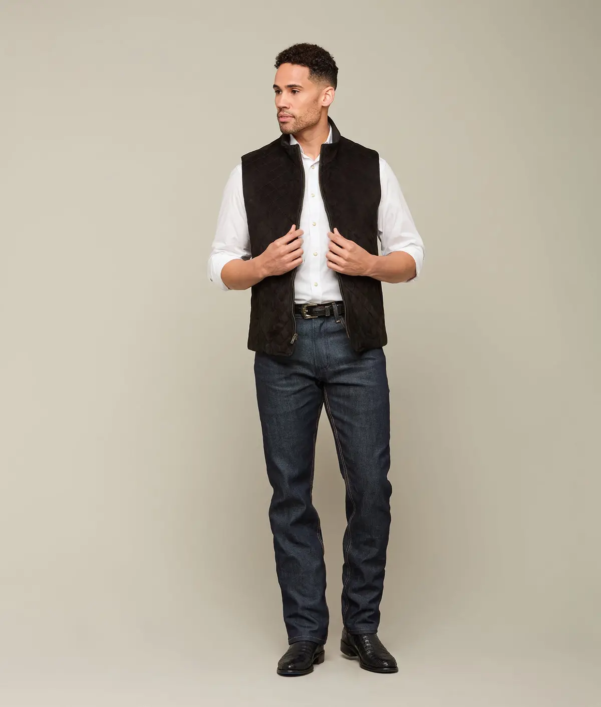 Quilted Suede Vest :: Black 1