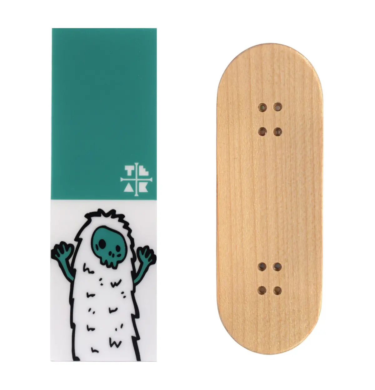 Teak Swap Fingerboard Deck & Graphic Wrap - "Teal Yeti" - 32Mm X 97Mm 1