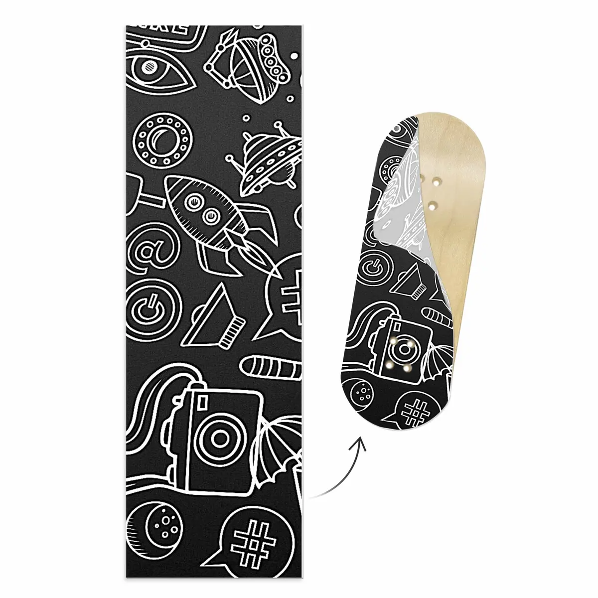 Limited Edition "Black & White Space Sketch" Deck Graphic Wrap - 35Mm X 110Mm 1
