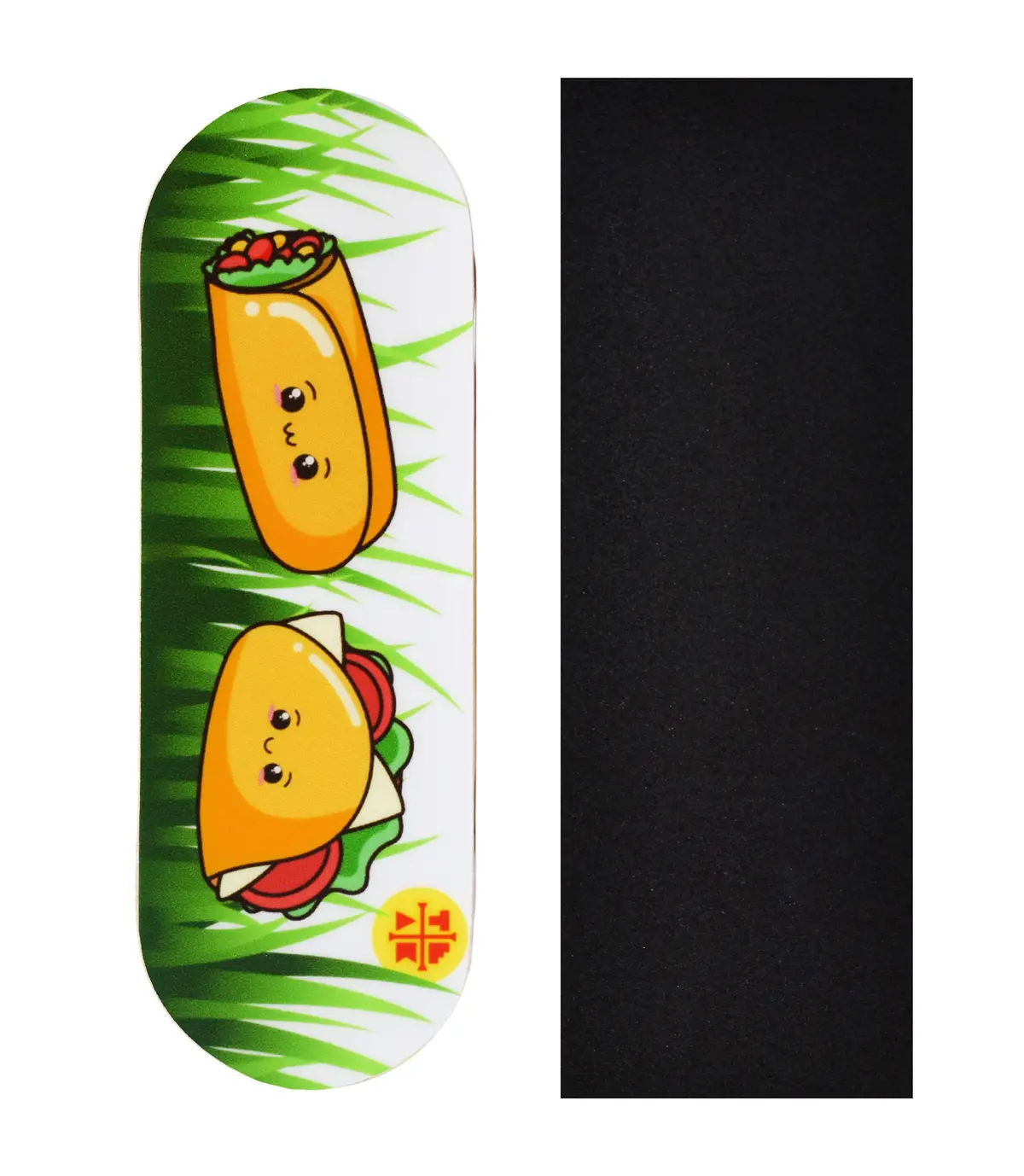 Heat Transfer Graphic Wooden Fingerboard Deck, "Happy Tacos" - 32Mm X 97Mm 1