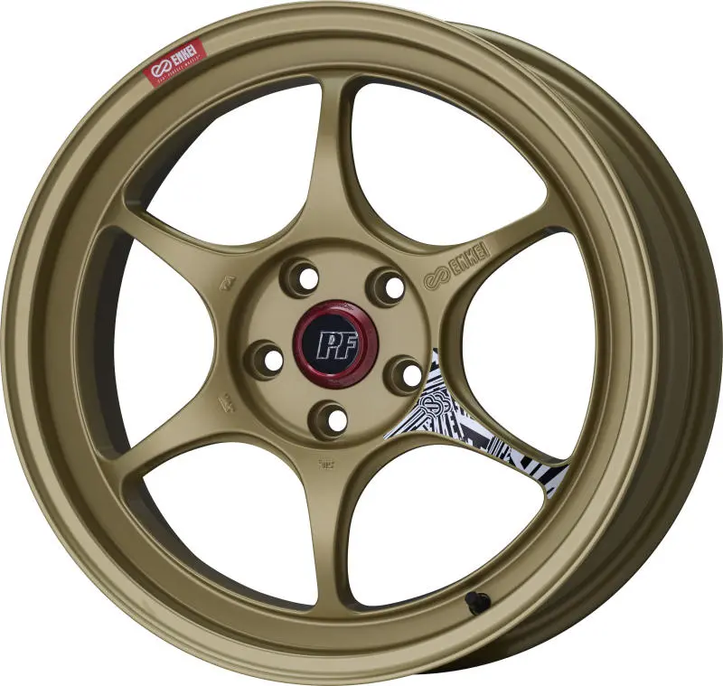 Enkei Pf06 Forged Alloy Wheel – 18X7.5 Inches, 5X114.3 Bolt Pattern, 48Mm Offset, 75Mm Center Bore, Gold Finish 1